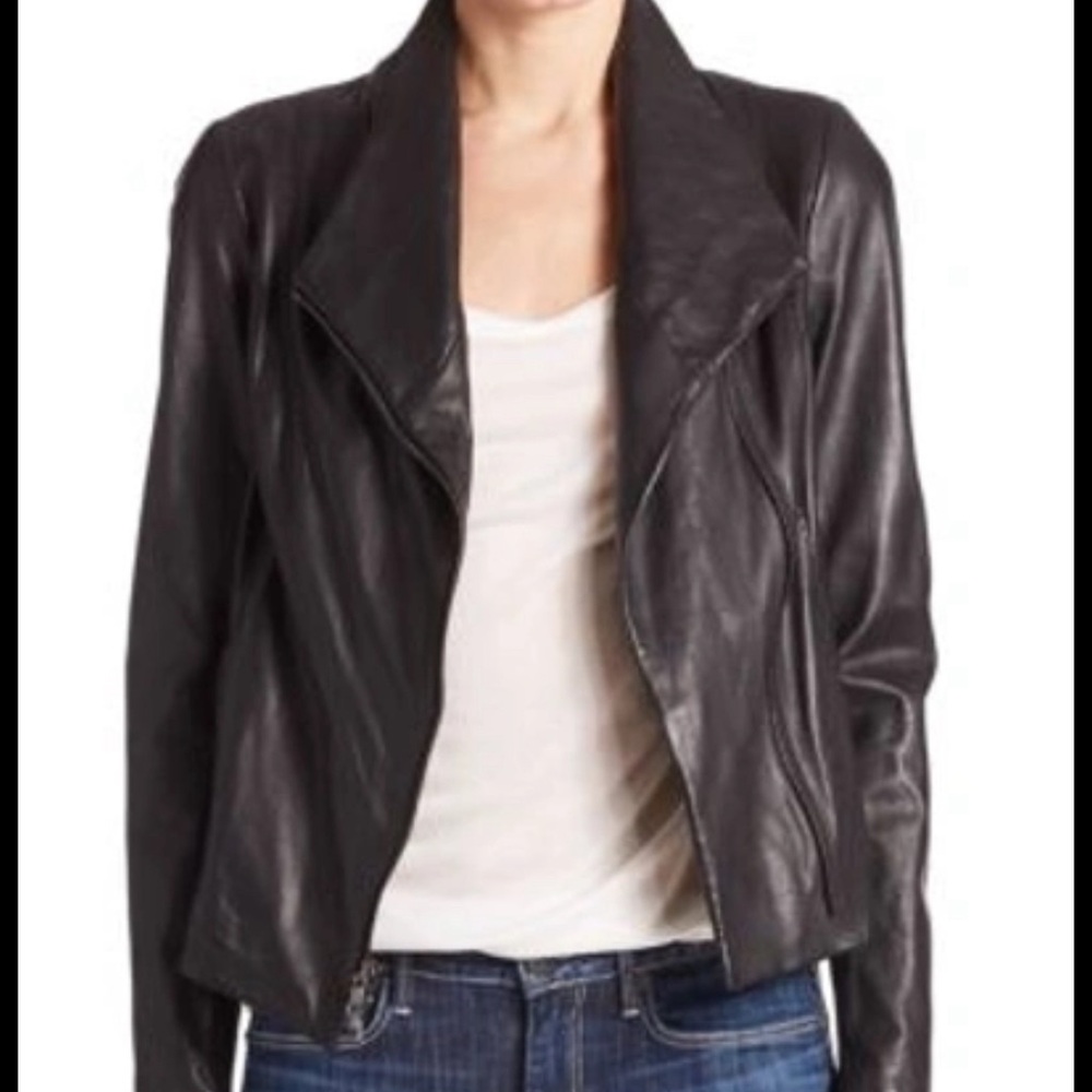 Vince black lamb leather scuba jacket sz L